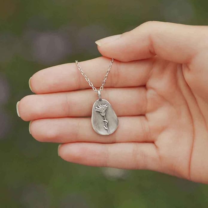 LISA LEONARD DESIGNS Pewter Birth Flower Pendant Necklace Minimalist Jewelry Necklaces For Women Gift For Her Dainty Necklaces