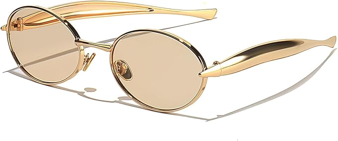 Retro Oval Sunglasses for Women Men - Classic 90s Vintage Trendy Shades with UV400 Protection, Gold Metal Frame