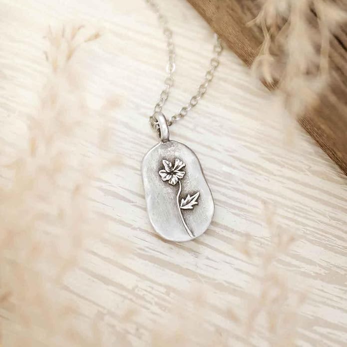 LISA LEONARD DESIGNS Pewter Birth Flower Pendant Necklace Minimalist Jewelry Necklaces For Women Gift For Her Dainty Necklaces