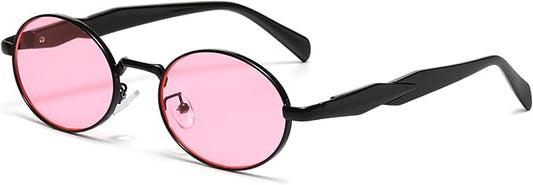AIEYEZO Retro Oval Sunglasses for Women Men Trendy Fashion Round Sun Glasses Oval Metal Framed Shades