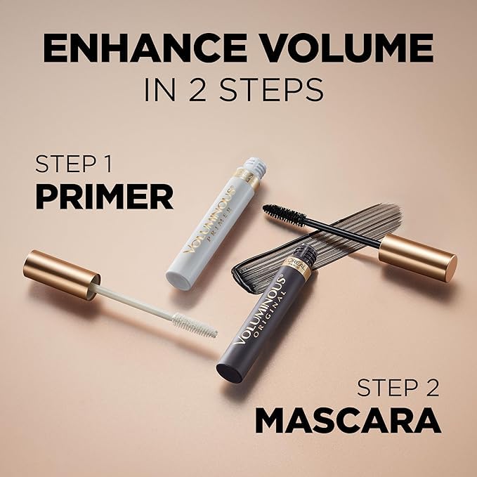 L'Oreal Paris Makeup Voluminous Original Washable Bold Eye Volume Building Mascara, Builds Lashes up to 2X Natural Thickness, Smudge Free, Clump Free, Carbon Black, 2 count