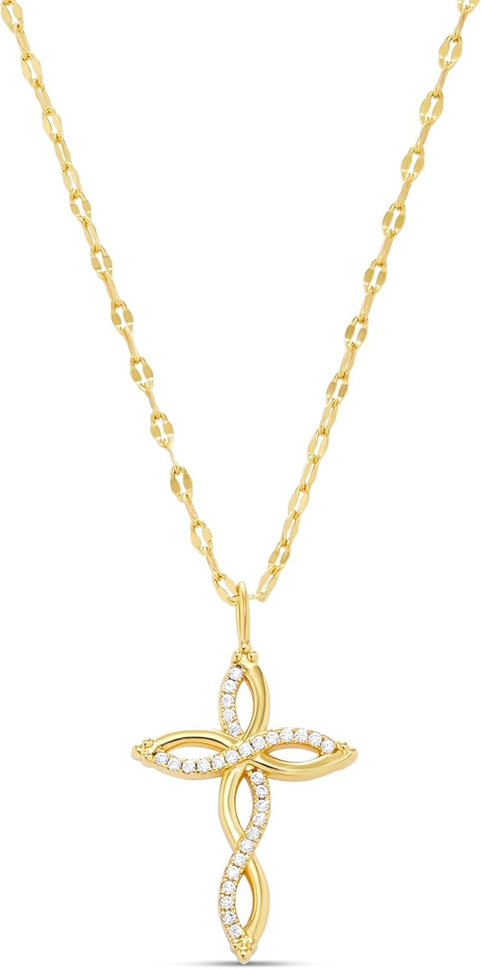Milla 14K Gold Plated Cross Necklace for Women, Silver Cross Necklaces for Women, 18 inches Chain with Cross Pendant