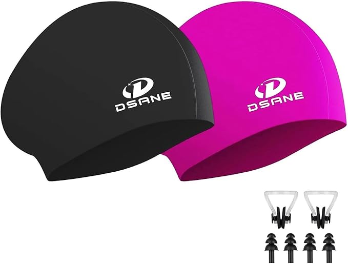 Womens Silicone Swim Cap for Long Hair,3D Ergonomic Design Silicone Swimming Caps for Women Kids Men Adults Boys Girls with Ear Plug and Nose Clip
