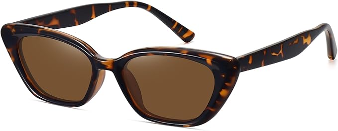 WOWSUN Small Cat Eye Sunglasses Womens Retro Narrow Trendy Polarized Sunglasses