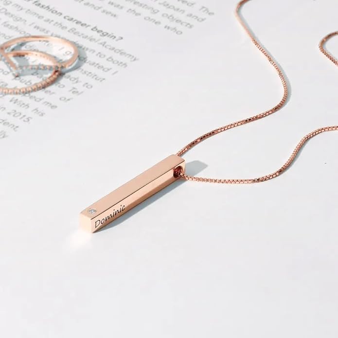 OAK & LUNA - Personalized Pillar Bar Necklace with Diamond Options - Custom Inscription Engraved Pendant - Up to 4 Names - Jewelry Gift for Women, Her, Mother For Mother's Day, Christmas
