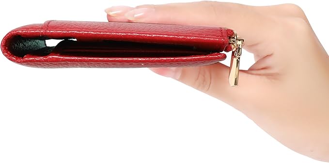 Slim Blue Wallet for Women, RFID Blocking Genuine Leather Bifold with Secure Zippered Coin Pocket (Red)