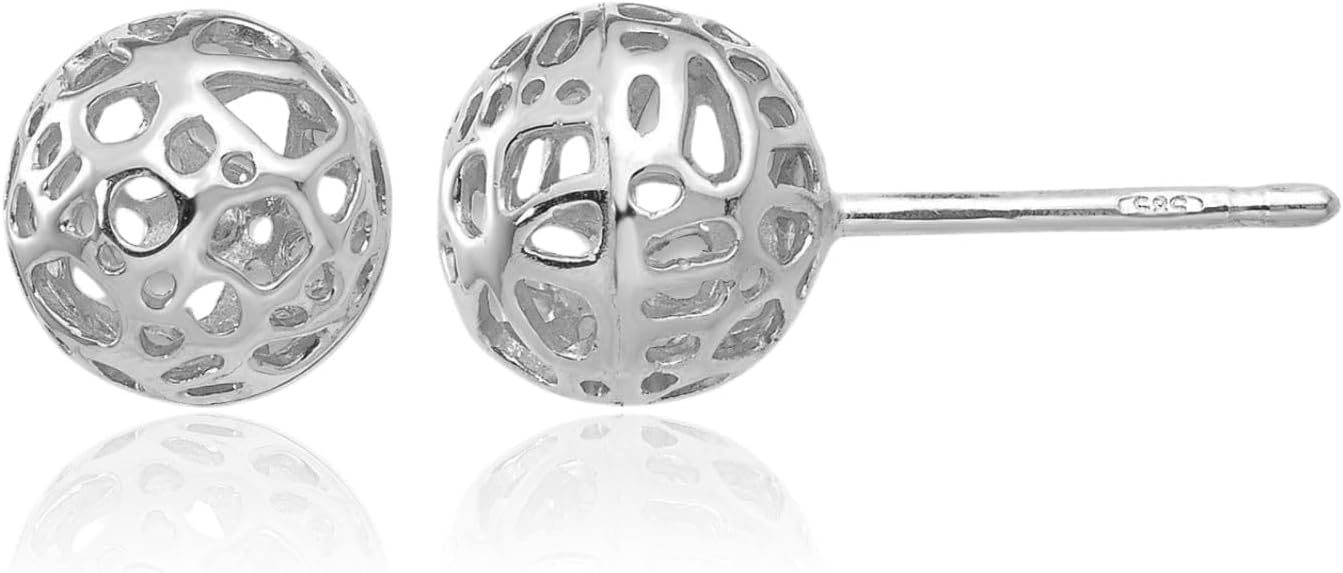 14K White Gold Stud Ball Earrings Medium 7.5mm Solid Polished Post Push Back For Women Gift Minimalist Everyday Classic