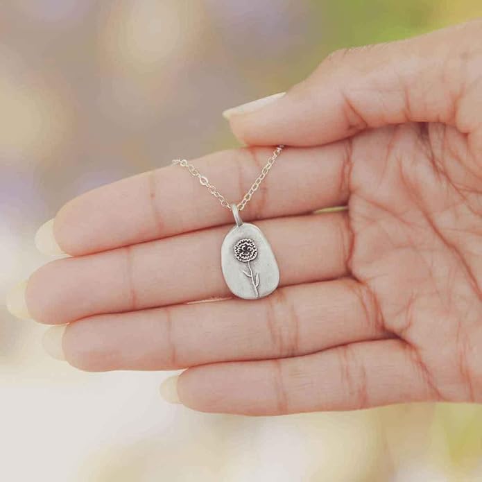 LISA LEONARD DESIGNS Pewter Birth Flower Pendant Necklace Minimalist Jewelry Necklaces For Women Gift For Her Dainty Necklaces