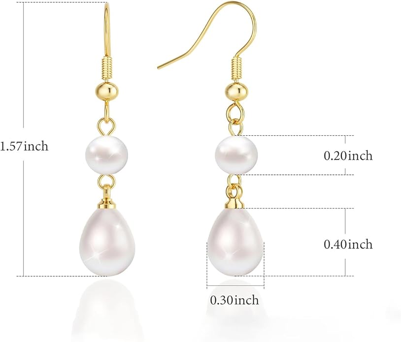 CHESKY Christmas Gifts Pearl Earrings for Women, Dainty 14K Gold Plated/Silver Plated Drop Quality Handpicked AAA+ Freshwater Cultured Round Pearls Dangle Earrings Wedding Jewelry for Women Gifts