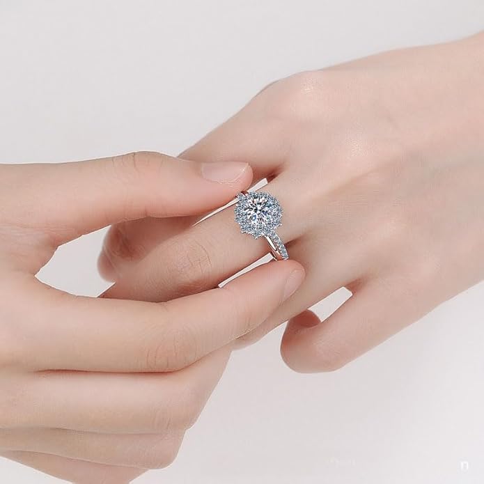 S925 Sterling Silver Luxury 1 Carat Natural Diamond Engagement Ring |Excellent Cut VVS2 D-Color Brilliance | Unique Bridal Jewelry