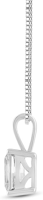 Everyday Elegance Solid 14K Gold Cubic Zirconia Solitaire Pendant Necklace for Women Heart, Princess, Round, Oval, Emerald, Pear & Cushion Cut 1 or 2 CTW | .60mm Thick 16" 18" Length Box Link Chain