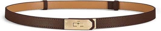 Skinny Leather Belts for Women with Adjustable Silver Turn-Lock Buckle for Dresses Jeans and Pants