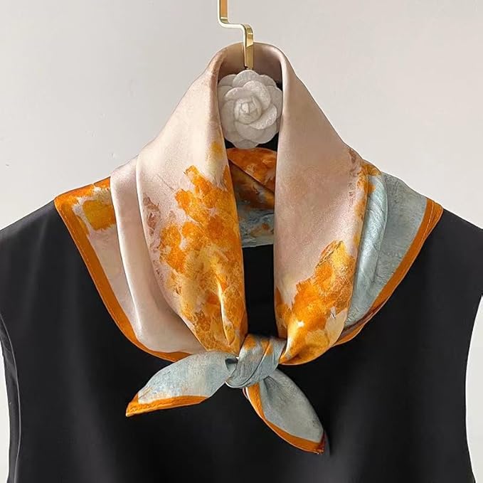 ANDANTINO 100% Real Mulberry Silk Scarf -21'' x 21''- Lightweight Neckerchief –Women Men Small Square Digital Printed Scarves