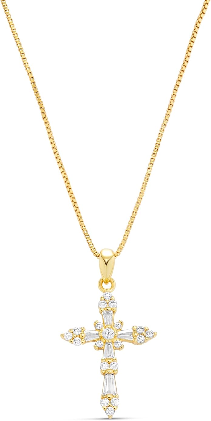 Milla 14K Gold Plated Cross Necklace for Women, Silver Cross Necklaces for Women, 18 inches Chain with Cross Pendant