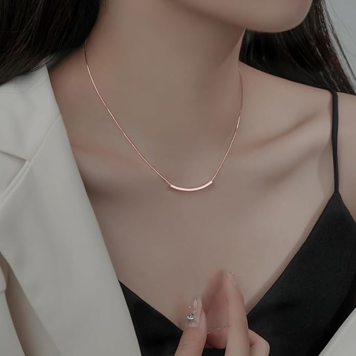SLUYNZ Solid 925 Sterling Silver Minimalist Bar Choker Necklace for Women Teens Curved Tube Bar Pendant Necklace