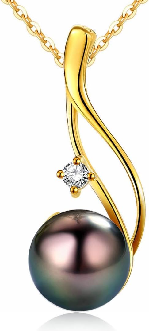 Birthday Gifts for Women - Black Pearl Necklaces for Women - Real 18K Gold Over Sterling Silver - Elegant Tahitian Black Pearl Jewelry - Anniversary·Gifts for Women - Christmas Gifts for Wife, Girlfriend, Her, Mom