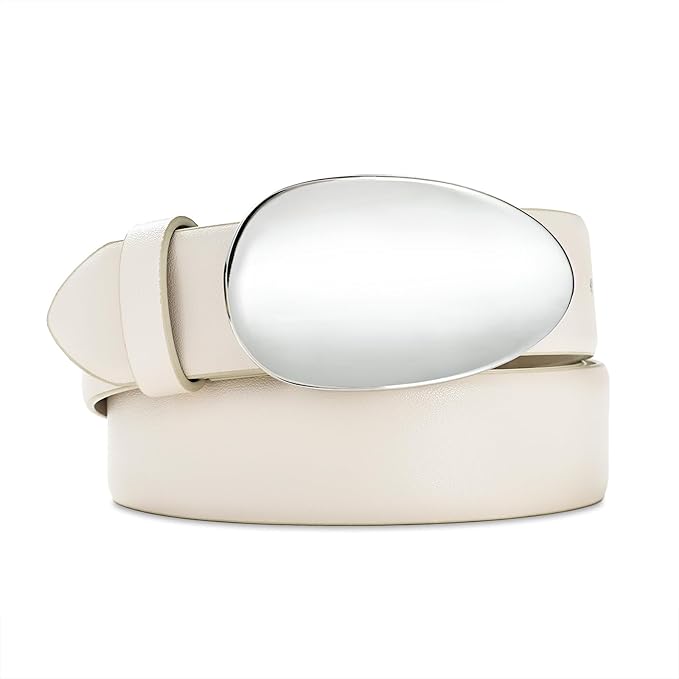 Womens White Belts with Gold Buckle Leather Belts for Women Ladies Fashion Waist Belt