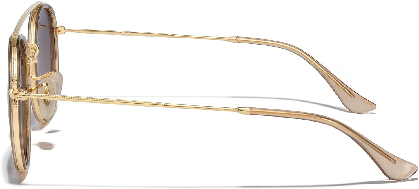 MERRY'S Retro Round Polarized Sunglasses - Unisex Double Bridge Sun Glasses