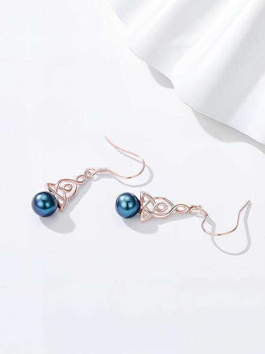 Tahitian Black Pearl AAAA 18K Gold Plated Sterling Silver Dangle Drop Earrings for Women Wife Mom Girlfriend Valentine Her Jewelry Gift for Anniversary Birthday Christmas