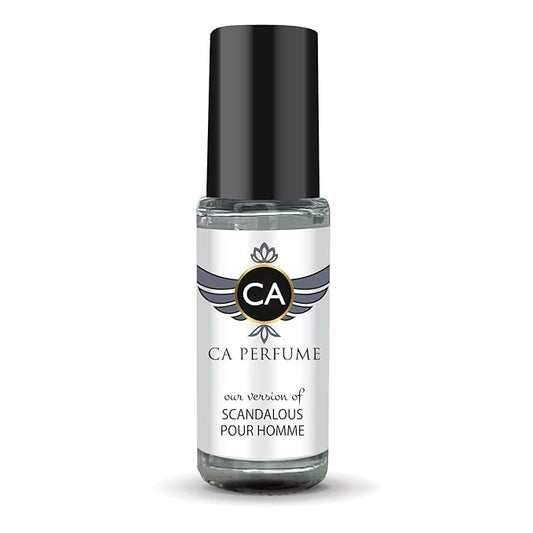 CA Perfume Impression of Scandalous Pour Homme for Men Perfume Oil Amber Woody Scent Long Lasting Cologne for Men Travel Size Mini Perfume Sample TSA Ready Body Oil Roll-on 0.14 Fl Oz 4ml