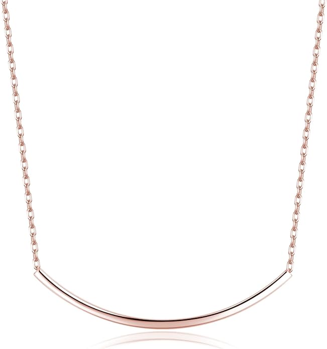 SLUYNZ Solid 925 Sterling Silver Minimalist Bar Choker Necklace for Women Teens Curved Tube Bar Pendant Necklace
