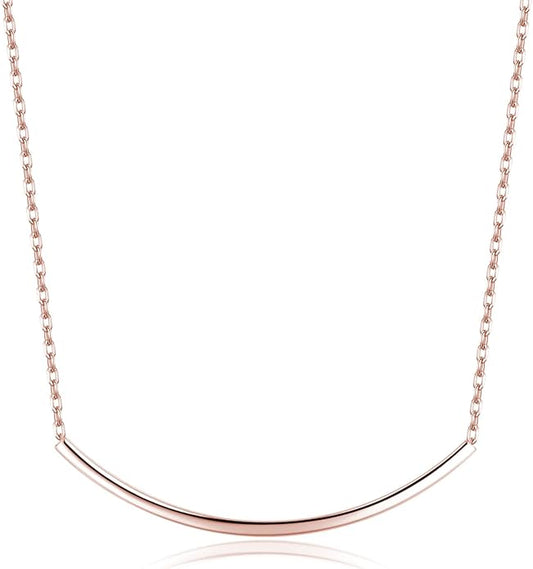 SLUYNZ Solid 925 Sterling Silver Minimalist Bar Choker Necklace for Women Teens Curved Tube Bar Pendant Necklace