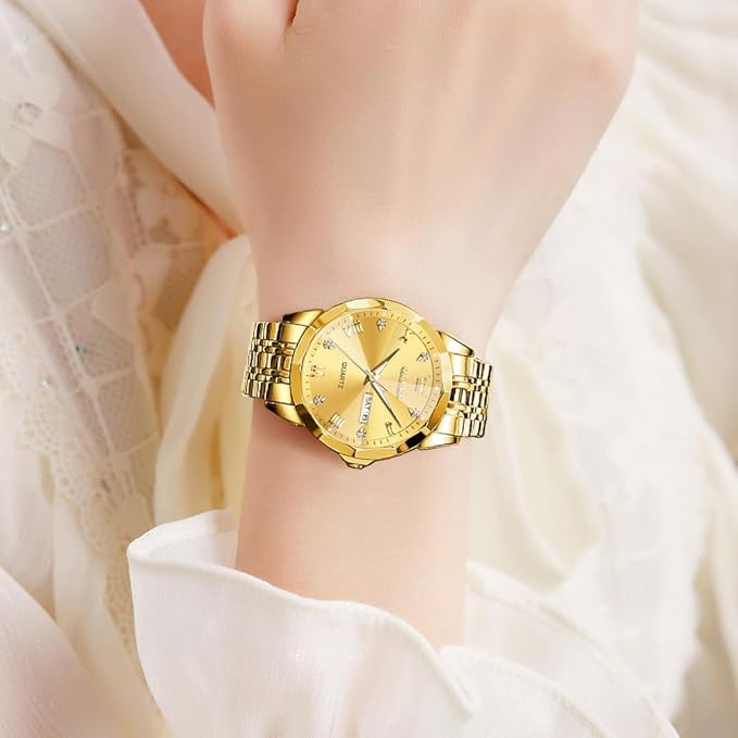 OLEVS Watch for Men Women Large Face Unisex Diamond Luxury Dress Analog Quartz Stainless Steel Waterproof Luminous Date Business Casual Wrist Watch