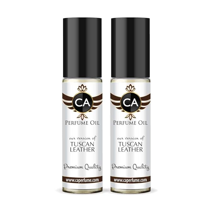 CA Perfume Impression of Tuscan Leather for Men Eau De Parfum Leather Scent Long Lasting Cologne for Men Travel Size TSA Ready for Day and Night Wear 0.33 Fl Oz 10ml (Pack of 2)