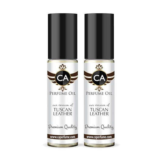 CA Perfume Impression of Tuscan Leather for Men Eau De Parfum Leather Scent Long Lasting Cologne for Men Travel Size TSA Ready for Day and Night Wear 0.33 Fl Oz 10ml (Pack of 2)