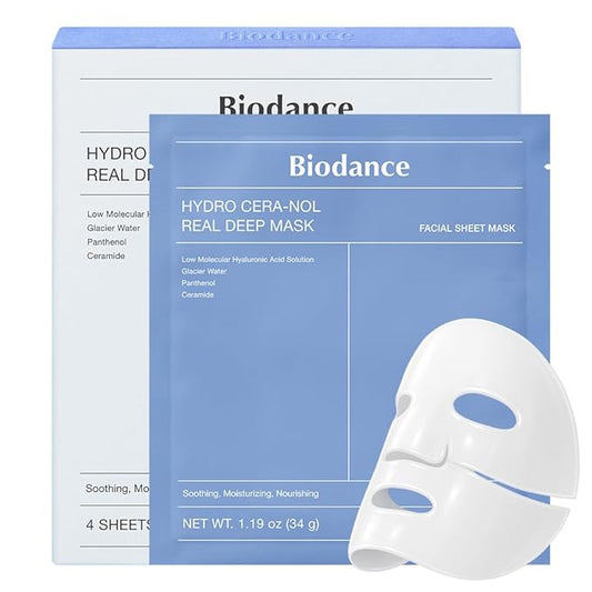BIODANCE Hydro Cera-nol Real Deep Mask, Overnight Hydrogel Mask, Hydrating Facial Mask For Sensitive Skin, Redness Reducing & Quick Soothing Effect, Korean Skin Care, Gifts for Women |1.19oz(34g)x4ea