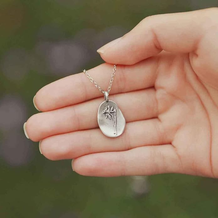 LISA LEONARD DESIGNS Pewter Birth Flower Pendant Necklace Minimalist Jewelry Necklaces For Women Gift For Her Dainty Necklaces