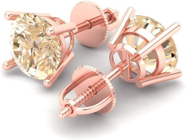 14K Rose Gold Natural Morganite Stud Earrings with Screw back - Hypoallergenic, 3 cttw - Minimalist Women's Fine Jewelry