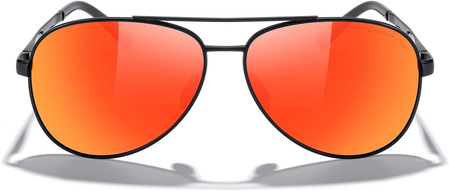 MERRY'S Aviator Sunglasses for Men Women - Polarized Driving Sun glasses Mirrored Lens UV 400 Protection 58 MM