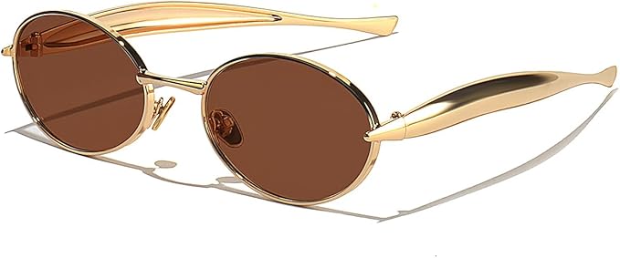 Retro Oval Sunglasses for Women Men - Classic 90s Vintage Trendy Shades with UV400 Protection, Gold Metal Frame