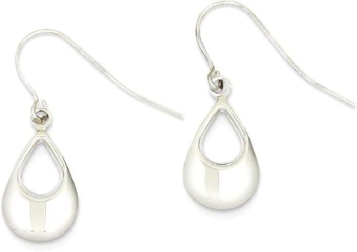 14K White Gold Teardrop Dangle Earrings for Women Drop Polished Semi Solid French Wire Gift Jewelry 24mm Long Rhodium Plating Classic Minimalist