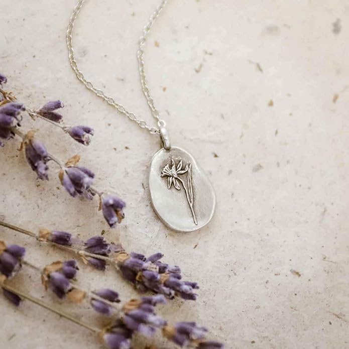 LISA LEONARD DESIGNS Pewter Birth Flower Pendant Necklace Minimalist Jewelry Necklaces For Women Gift For Her Dainty Necklaces