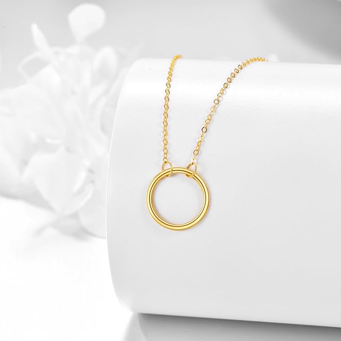 KECHO 14k Gold Simple Circle Necklace Karma Pendant Necklace for Women Jewelry
