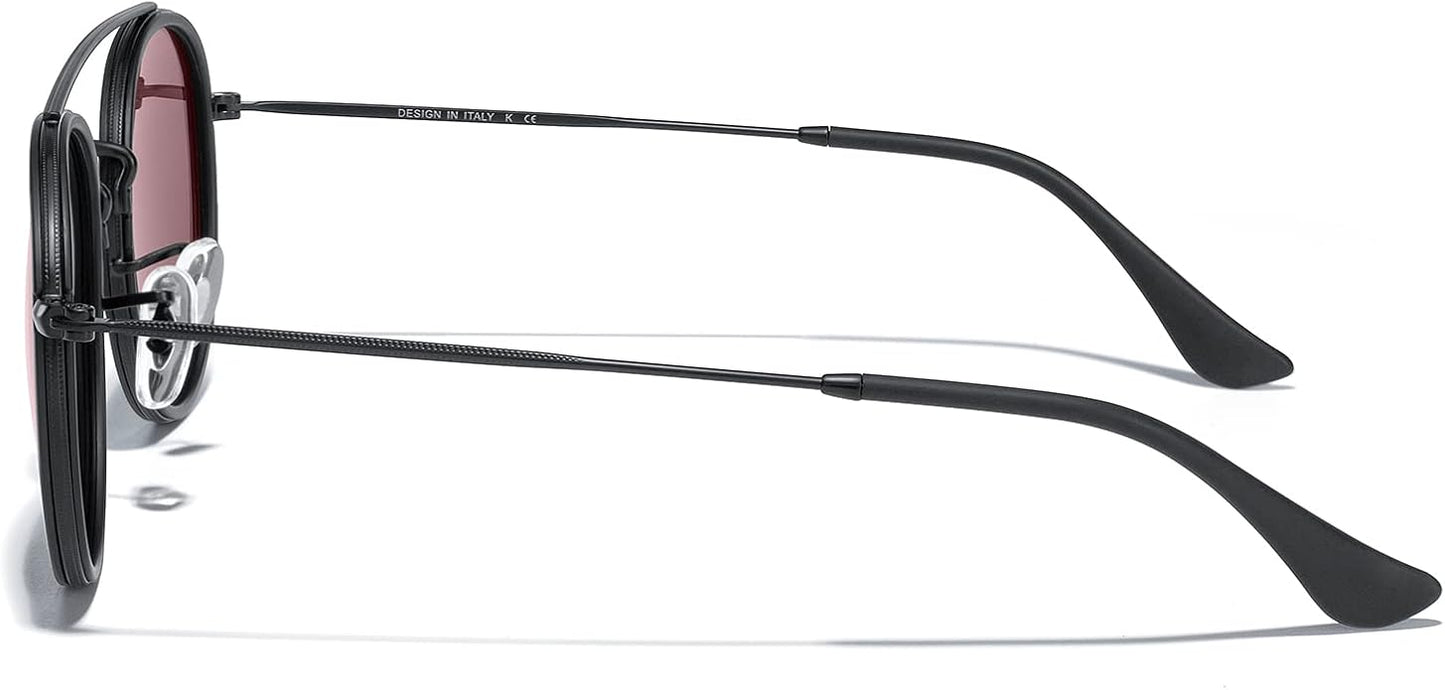 MERRY'S Retro Round Polarized Sunglasses - Unisex Double Bridge Sun Glasses