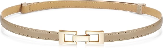 Glamorstar Skinny Belts for Women Thin PU Leather Waist Belt with Gold Buckle for Dresses