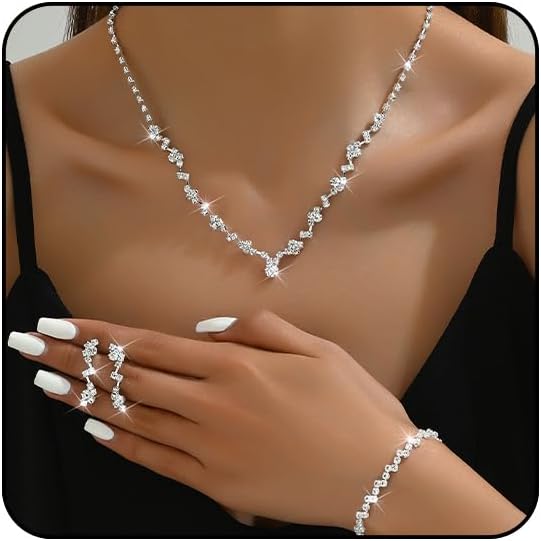 Wedding Jewelry Sets for Brides Silver Rhinestone Necklaces Earring Bracelet Set Wedding Sets for Women Prom Jewelry Sets for Women