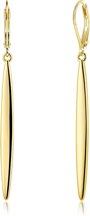 ALEXCRAFT 925 Sterling Silver & 14K Gold Plated Long Dangle Drop Earrings for Women Minimalist Hypoallergenic Vertical Bar Leverback Dangling Earrings Lightweight Daily Fashion Jewelry Gifts