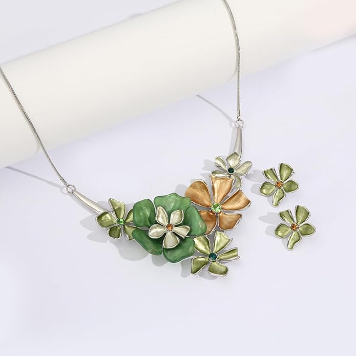 Chunky Statement Jewelry Set Vintage Retro Leaf Flower Floral Geometric Bohemian Boho Bib Necklace Earring Set Fashion Costume Jewelry for Women Girls Wedding Party Prom Unique Gift