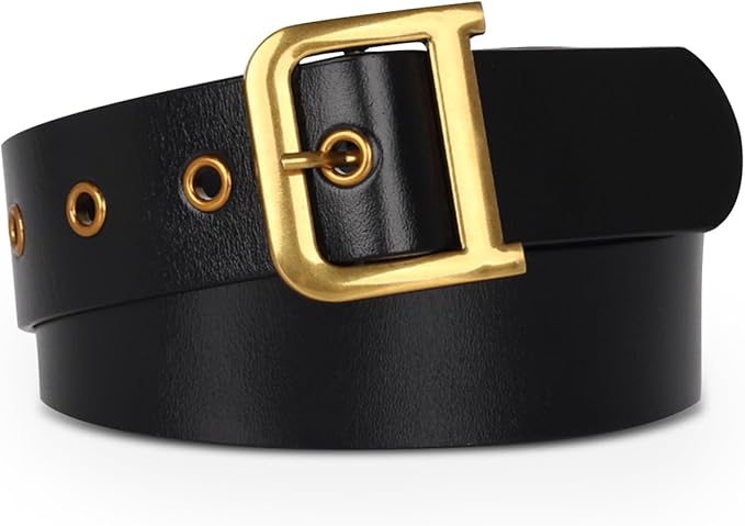 Women's Fashion Classic Metal Buckle Leather Belt with Jeans Dress