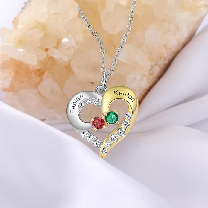 GLAMCARAT Personalized mothers necklace with birthstones names sterling silver jewelry for women customized engraved necklace