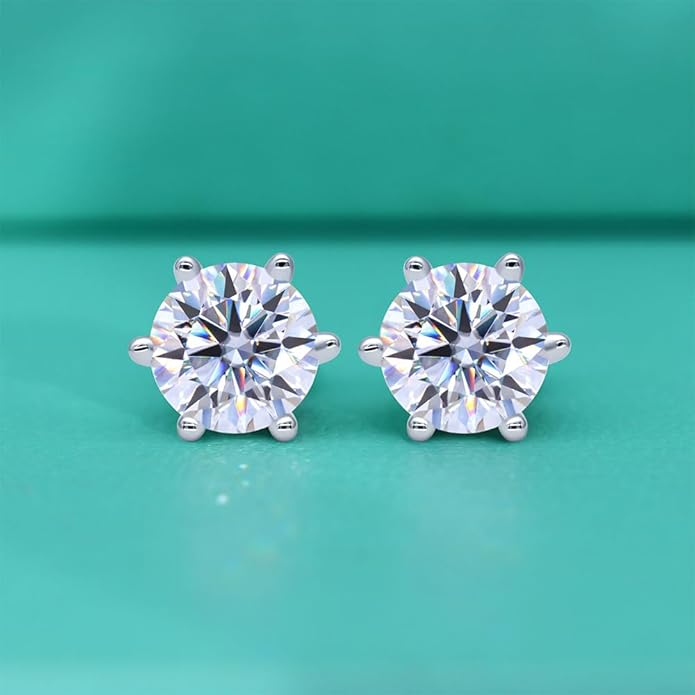 14K Gold 6-Prong Solitaire Stud Earrings for Women, 1ct D-Color VVS1 Round Cut Diamond, Luxury Gift Box Packaging