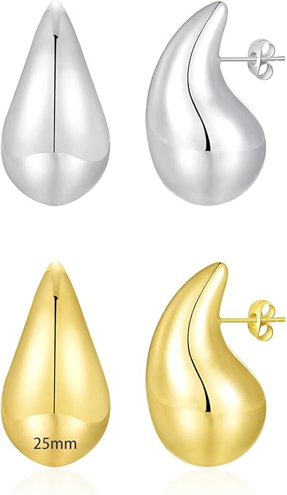 Apsvo Chunky 14K Gold Plated Hoop Earrings for Women, Lightweight Waterdrop Hollow Open Hoops, Hypoallergenic Dupes Earrings