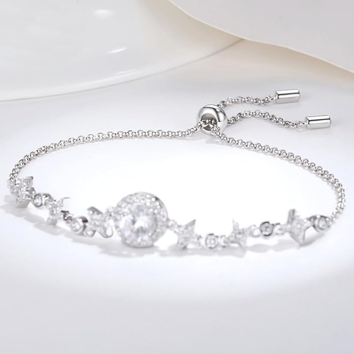 14K Gold Over S925 Sterling Silver Round Cut Women's Bracelet, 1ct D-color VVS2 Diamond Meteor Bubble Bracelets, Jewelry Piece for Everyday Wear, Valentines Day Gifts for Her