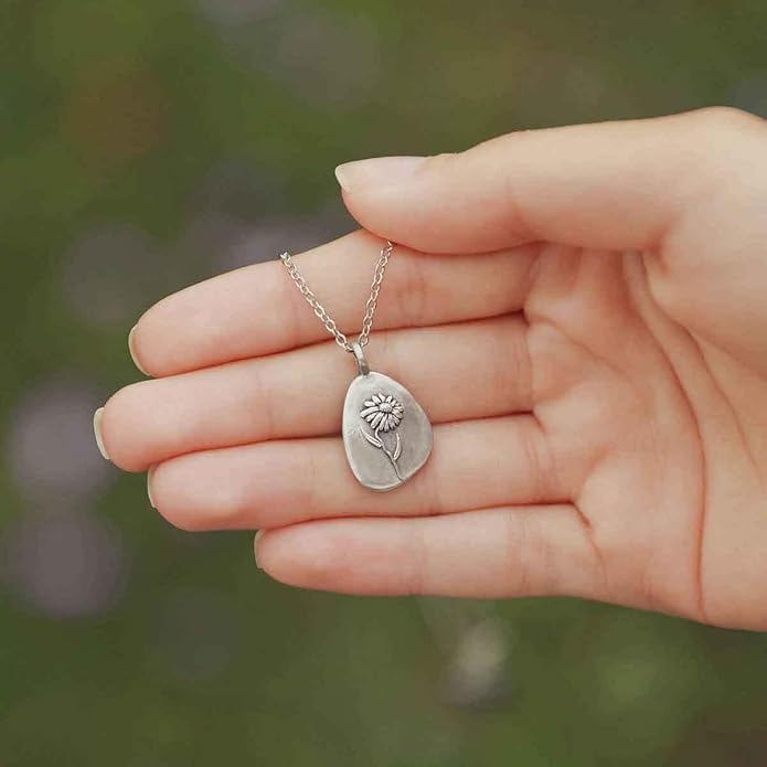 LISA LEONARD DESIGNS Pewter Birth Flower Pendant Necklace Minimalist Jewelry Necklaces For Women Gift For Her Dainty Necklaces