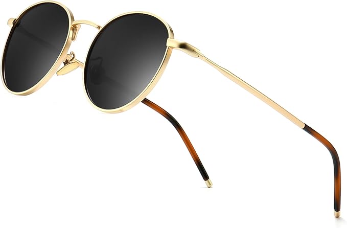 SUNGAIT Ponderable Metal Round Sunglasses for Men Women Classic Vintage Polarized Circle Sun Glasses