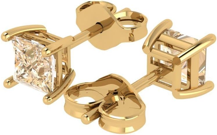14K Yellow Gold Natural Morganite Stud Earrings with Push back - Hypoallergenic, 1 cttw - Minimalist Women's Fine Jewelry